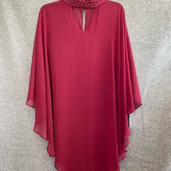 22. SLNY 2Pc Sleeveless V Neck Shift Dress Embellished Neck Shear Overlay Sz 10 - Picture 11 of 11